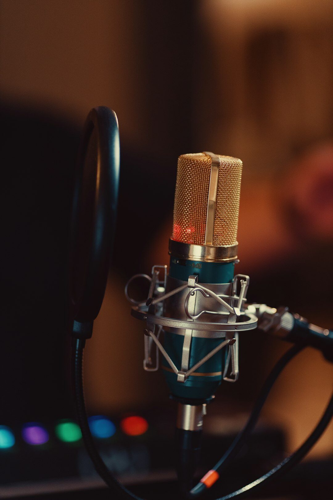 People recording a podcast with microphones in a studio
